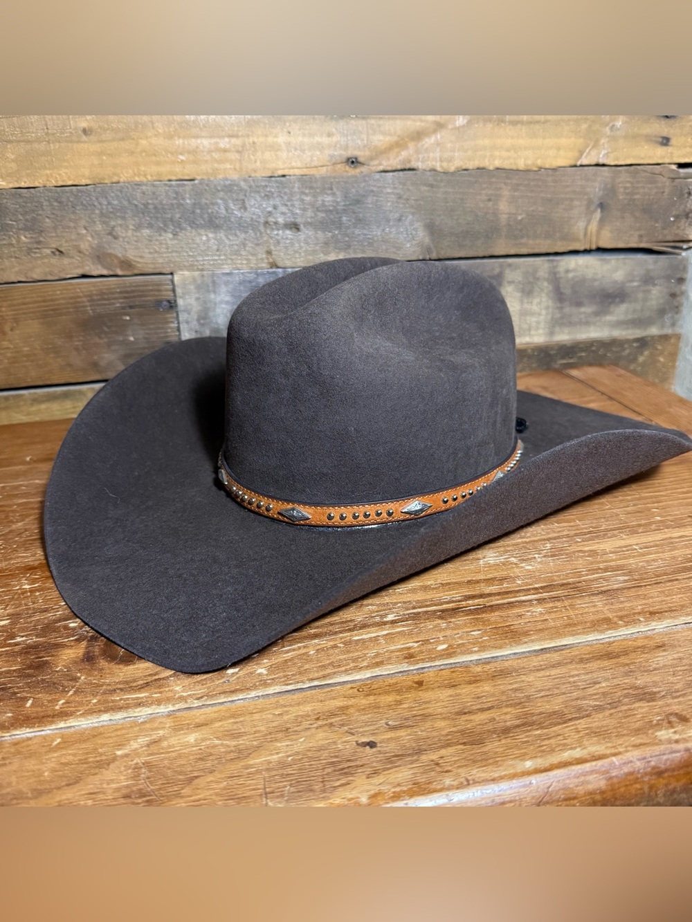 JUSTIN 100% Wool Cowboy Hat Brown with leather band Authentic Western XX